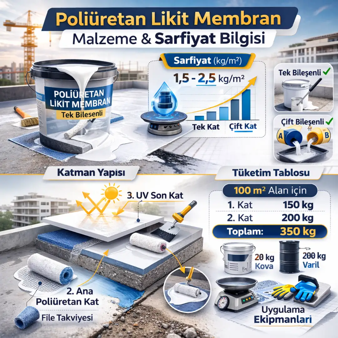 Poliüretan likit membran kg m2 sarfiyat ve ambalaj teknik bilgi görseli&nbsp;