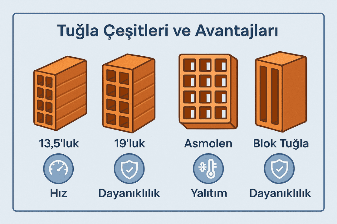 13,5’luk, 19’luk, asmolen ve blok tuğlanın avantajları – hız, dayanıklılık, yalıtım. 
