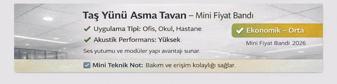 Taş yünü asma tavan mini fiyat bandı 2026 – ofis, okul ve hastaneler için akustik performansı yüksek modüler tavan sistemi&nbsp;