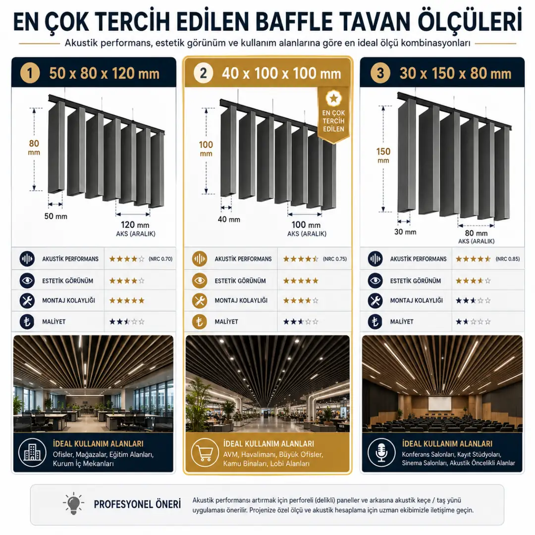 En çok tercih edilen baffle tavan ölçüleri ofis avm ve akustik alan panel karşılaştırması&nbsp;