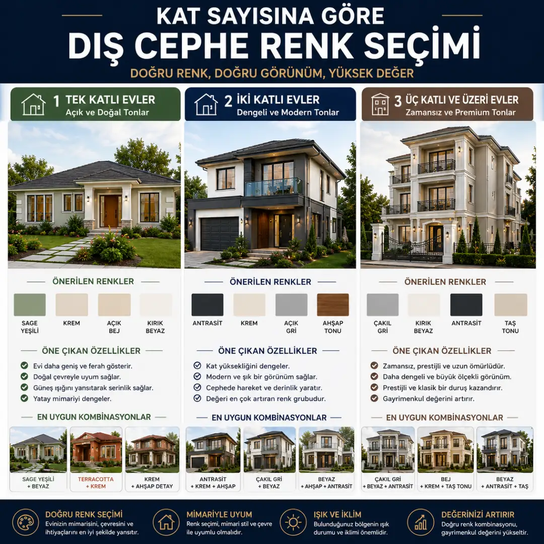 Tek katlı iki katlı ve üç katlı müstakil evler için önerilen dış cephe boya renkleri