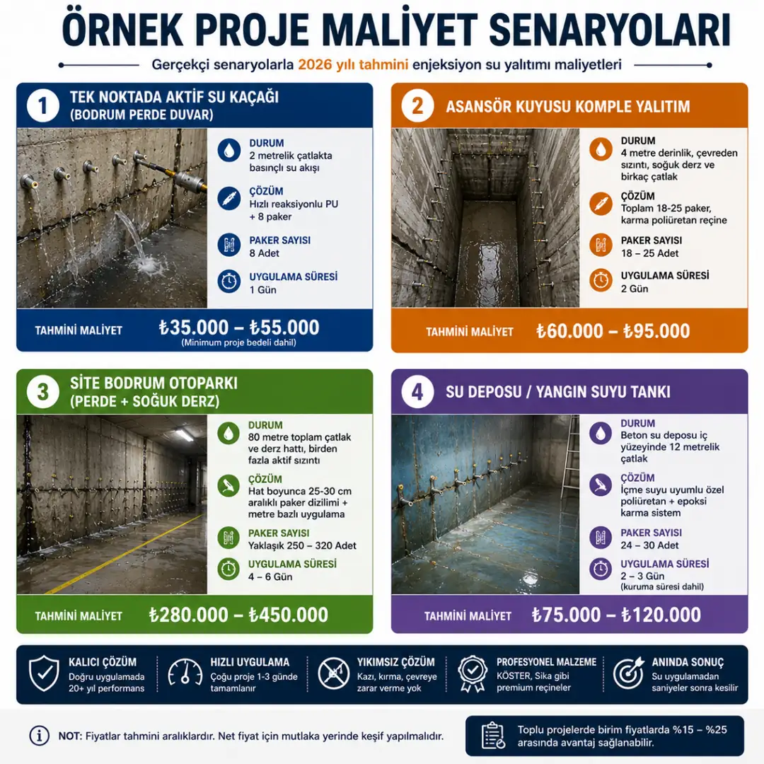Enjeksiyon su yalıtımı örnek proje maliyetleri bodrum otopark ve asansör kuyusu&nbsp;