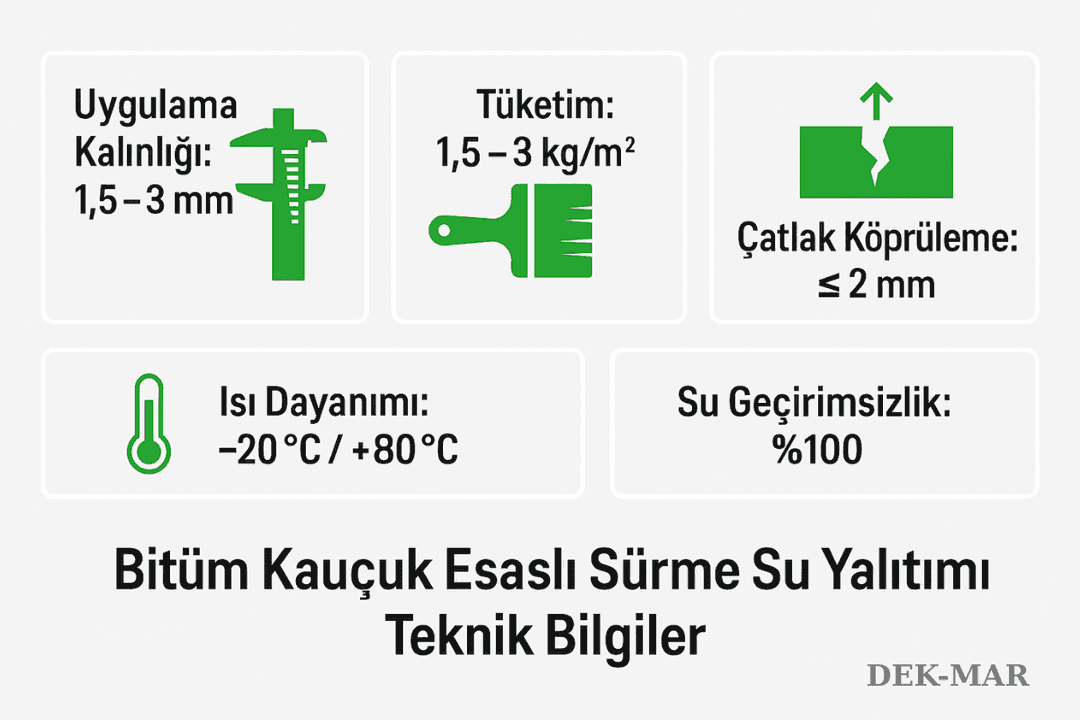 Bitüm kauçuk esaslı sürme su yalıtımı teknik bilgiler ve özellikler. 