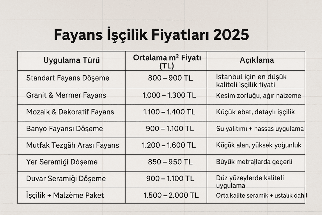 2025 fayans işçilik fiyatları tablosu – kaliteli ustalarla güncel m² maliyetleri. 