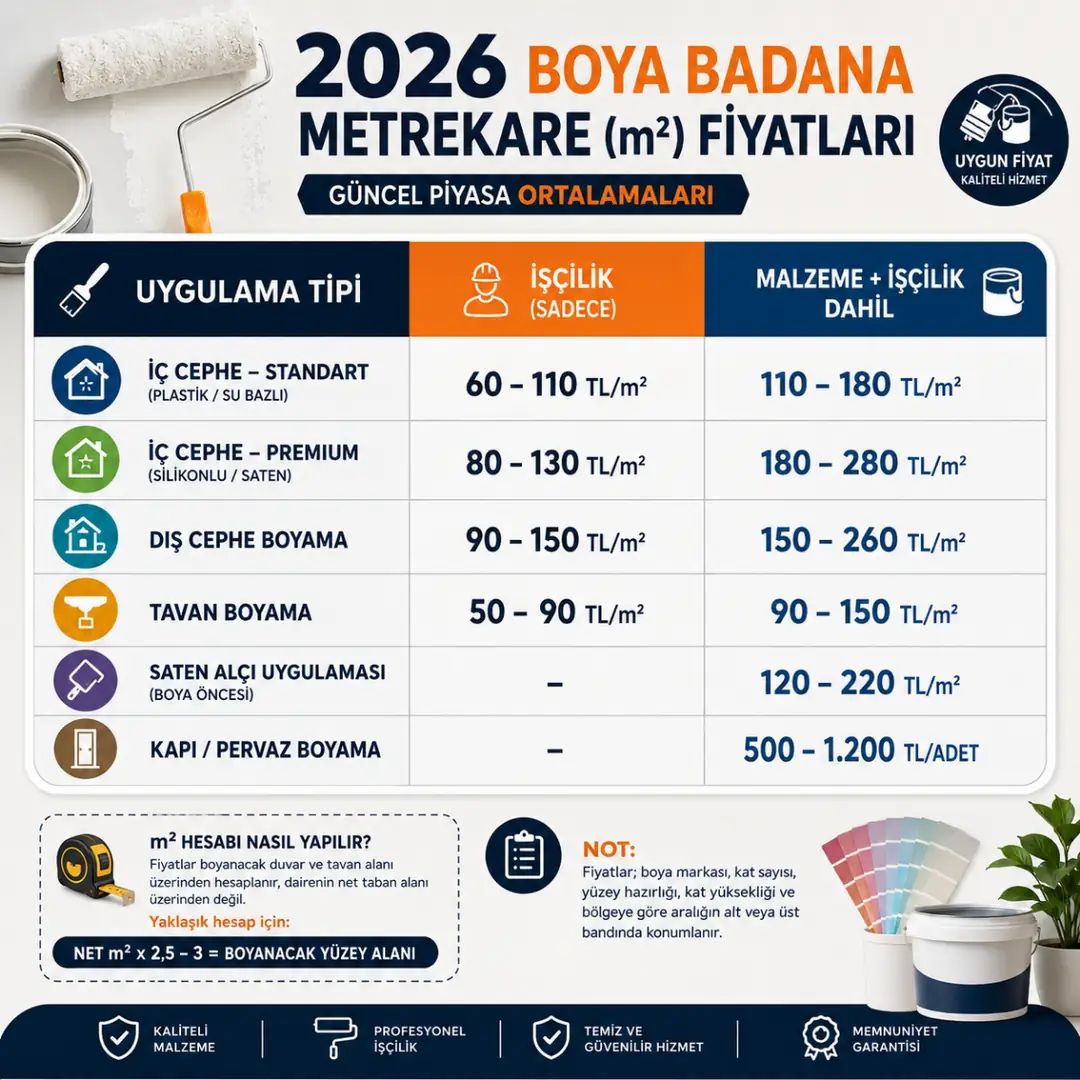 2026 boya badana metrekare fiyatları karşılaştırması&nbsp;