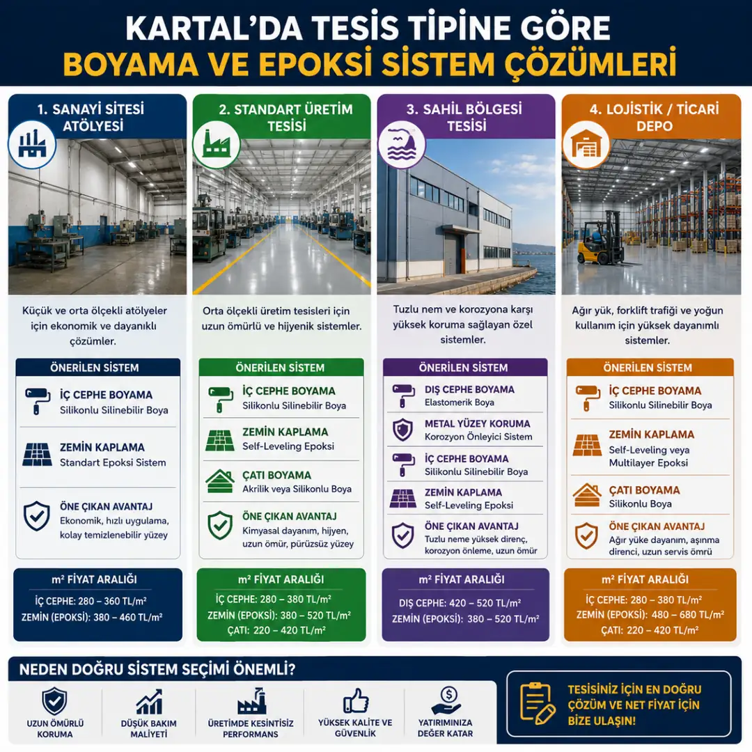 Fabrika tipine göre boya ve epoksi sistem karşılaştırması&nbsp;