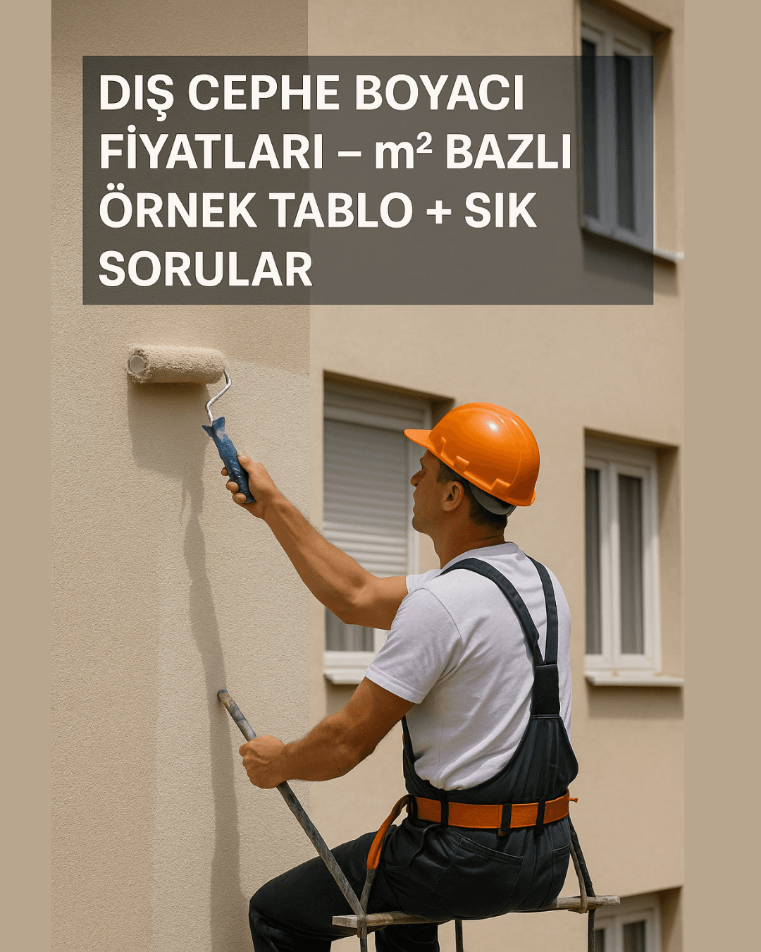 Dış cephe boyama yapan usta, yüksek kaliteli silikonlu boya ile bina yüzeyine profesyonel uygulama gerçekleştiriyor. 