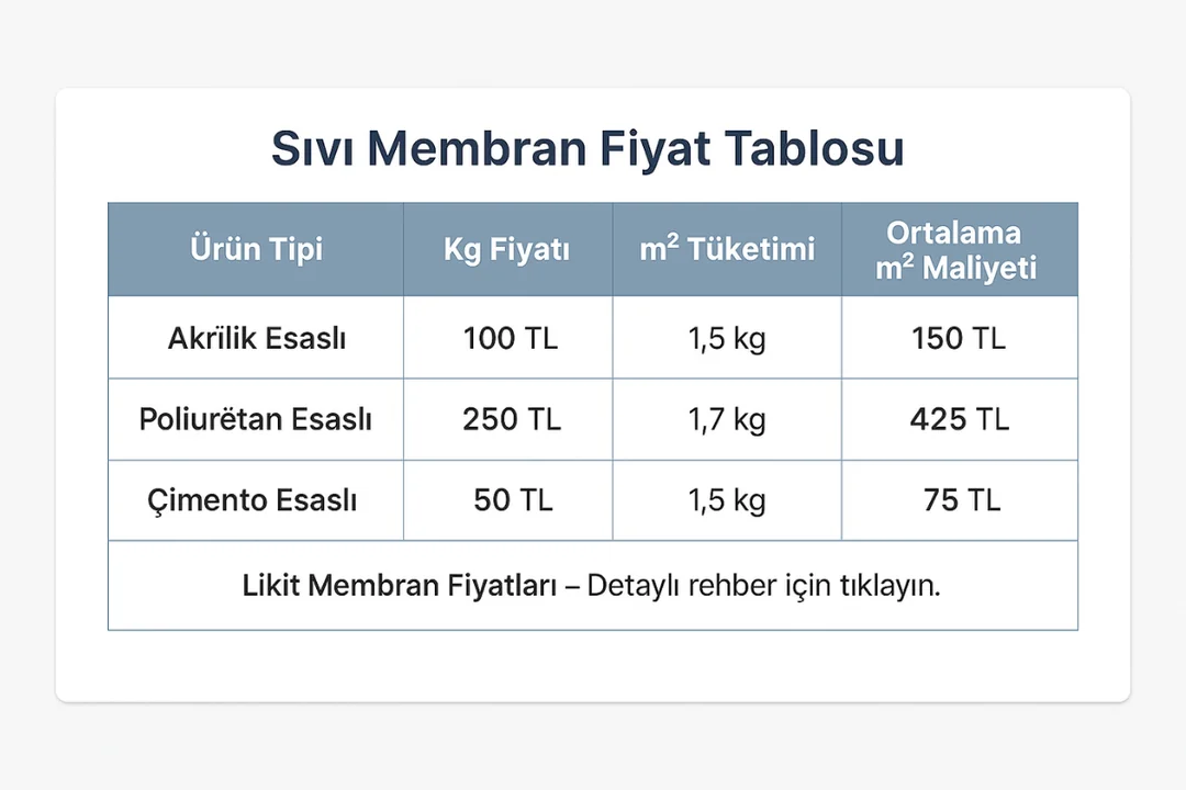 Sıvı membran fiyat tablosu – malzeme + işçilik maliyetleri – 2025