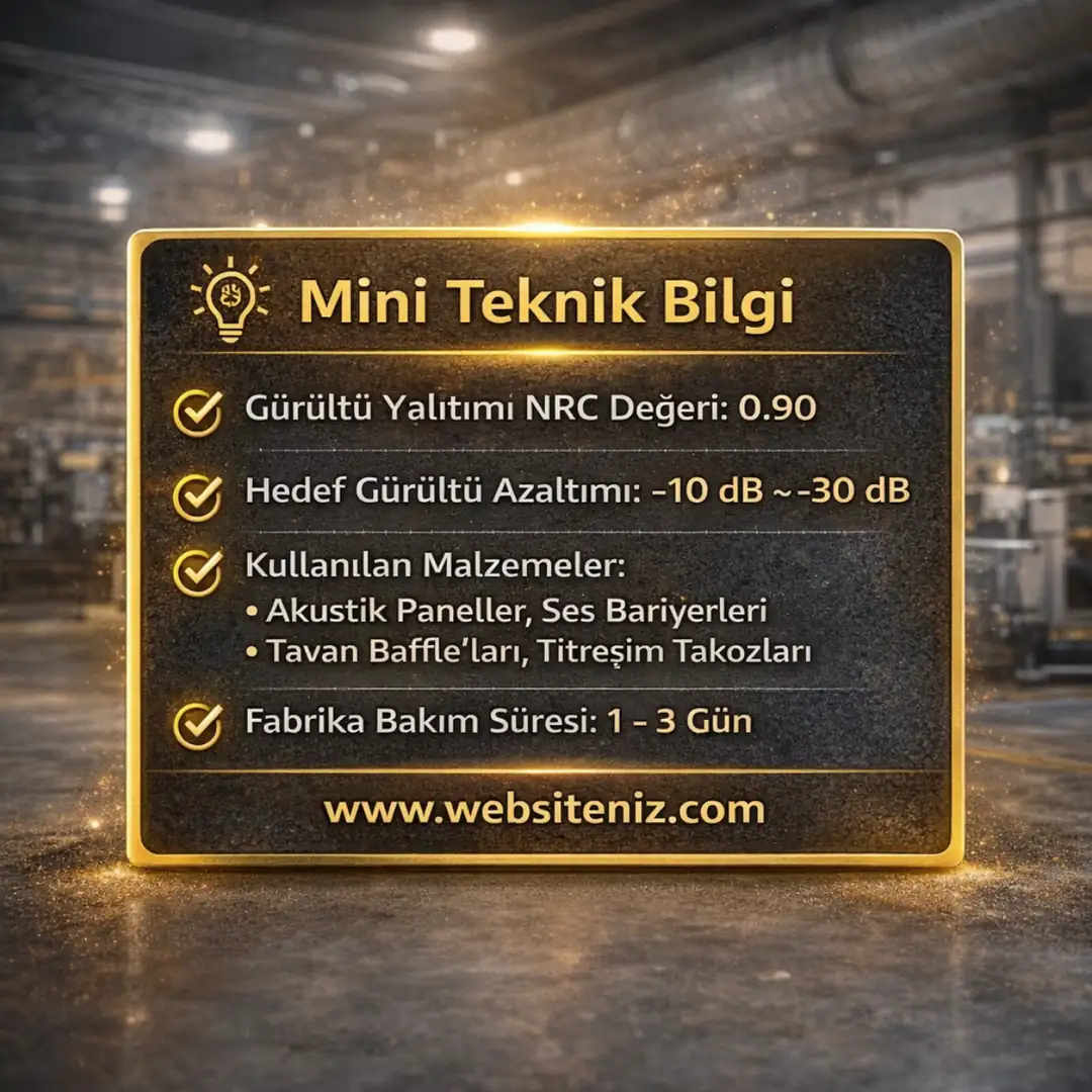 Fabrika ses yalıtımı teknik özellik ve performans bilgileri tablo görünümü