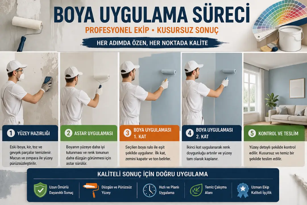 Duvar hazırlık, astar ve boya uygulama süreci profesyonel boyacı ekibi&nbsp;