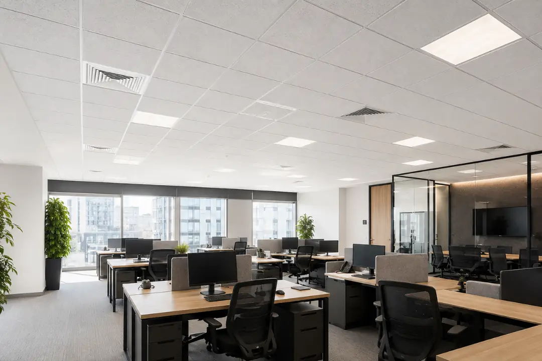 Dek-Mar tarafından uygulanan 100 m² taşyünü asma tavan ofis projesi, İstanbul.