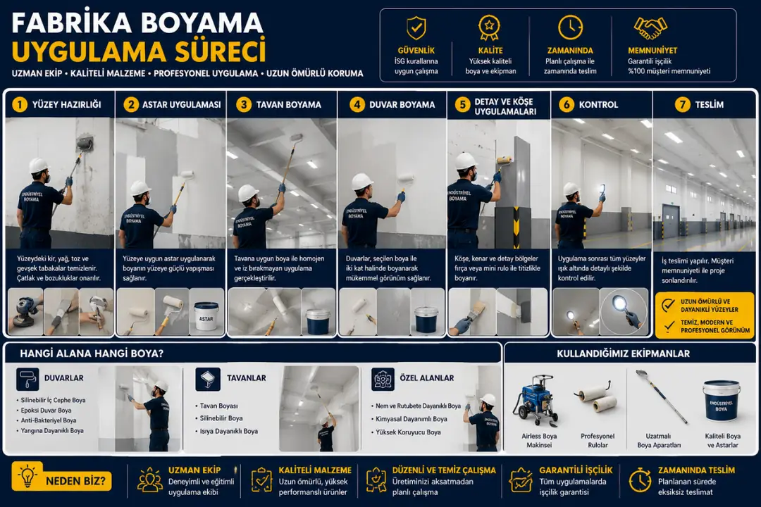 Fabrika boyama uygulama süreci yüzey hazırlığı epoksi uygulaması saha çalışması
