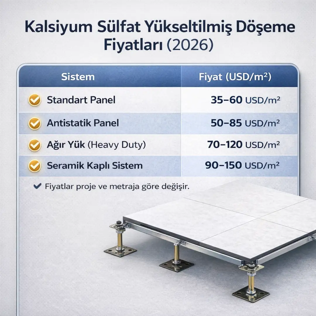 Kalsiyum sülfat özlü yükseltilmiş döşeme 2026 metrekare fiyat tablosu ve sistem karşılaştırması
