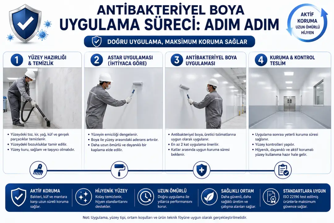 Antibakteriyel boya uygulama sürecinin profesyonel aşamalarını gösteren görsel&nbsp;