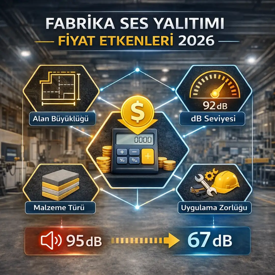 Fabrika ses yalıtımı 2026 fiyatlarını etkileyen faktörler infografik gösterimi