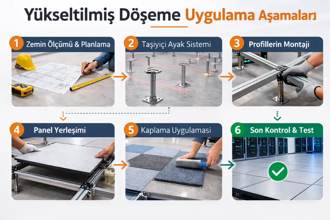 yükseltilmiş döşeme montaj aşamaları&nbsp;
