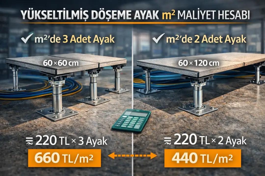 Yükseltilmiş döşeme ayak m2 maliyet hesaplama tablosu