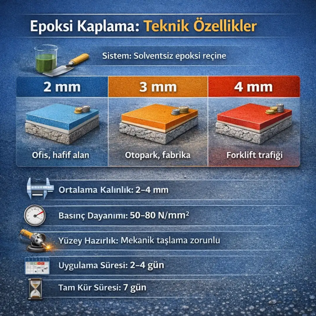Epoksi kaplama kalınlık 2 mm 3 mm 4 mm kullanım alanları teknik karşılaştırma&nbsp;
