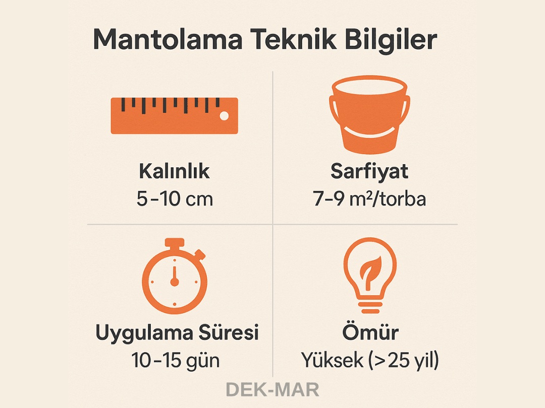 Mantolama teknik bilgiler: kalınlık, sarfiyat, uygulama süresi, ömür
