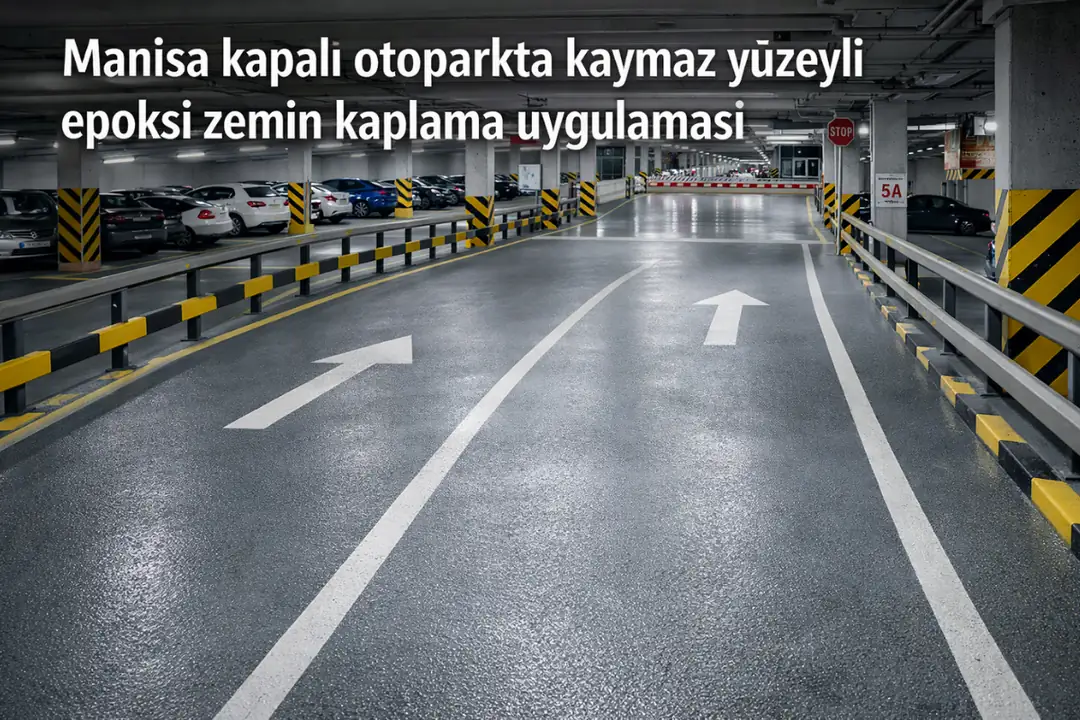 Manisa kapalı otopark kaymaz yüzeyli epoksi zemin kaplama uygulaması