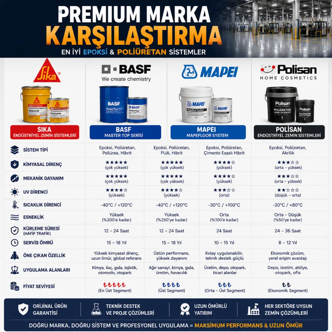 Endüstriyel epoksi ve poliüretan boya premium marka karşılaştırması&nbsp;