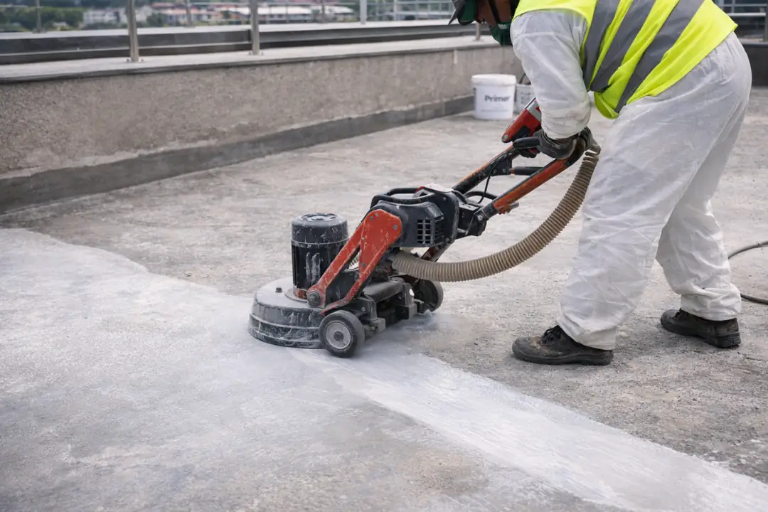 Poliüretan likit membran öncesi beton taşlama yüzey hazırlık çalışması&nbsp;