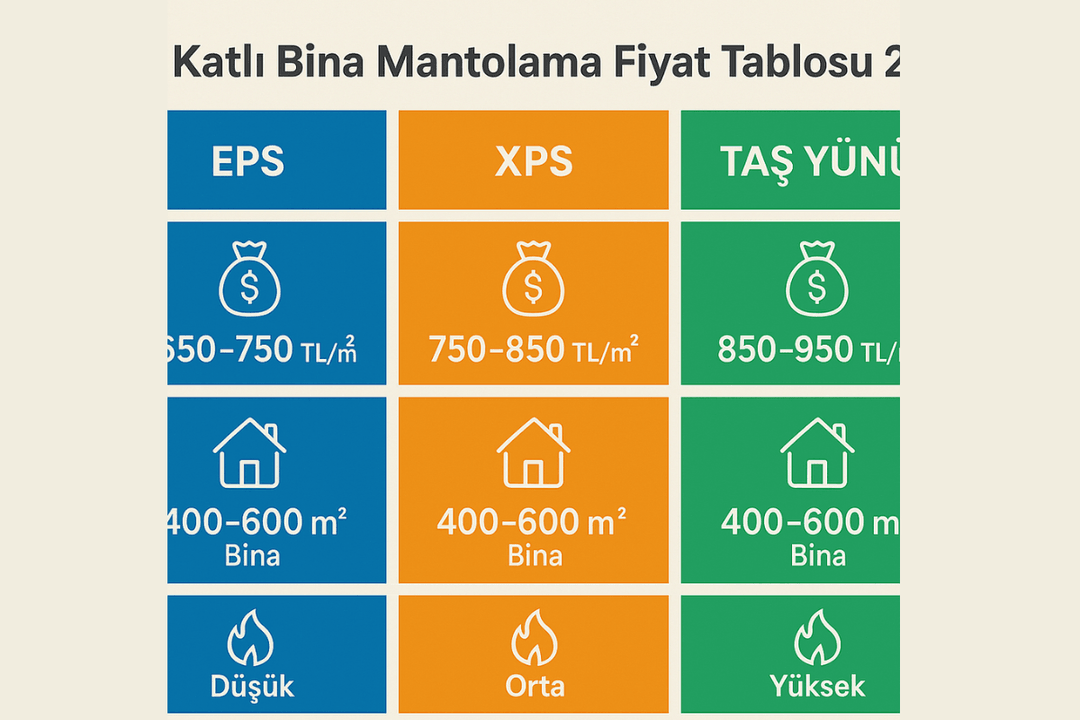  katlı bina mantolama fiyat tablosu 2025 – EPS, XPS, taş yünü karşılaştırması