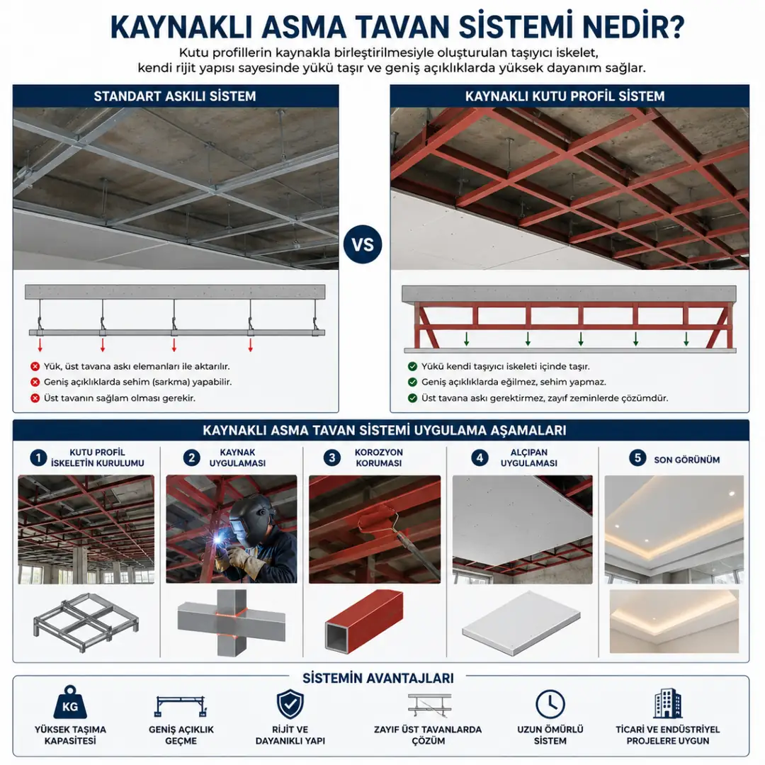 Kaynaklı kutu profil asma tavan sistemi çalışma prensibi