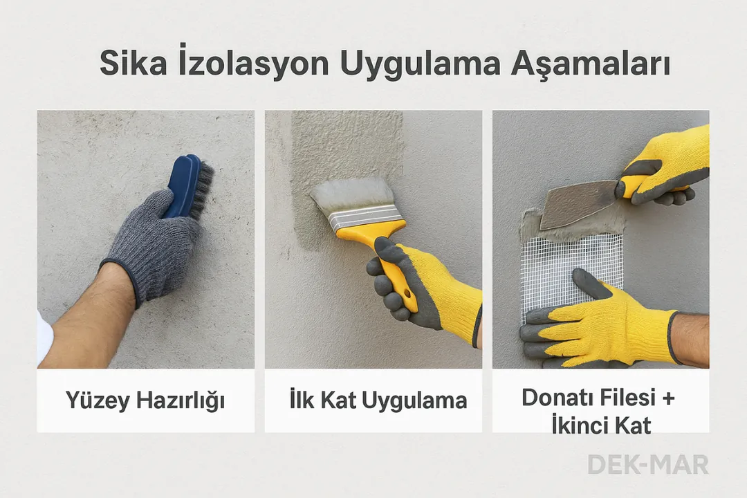 Sika izolasyon uygulama aşamaları – yüzey hazırlığı, file, ikinci kat – Dek-Mar 2025