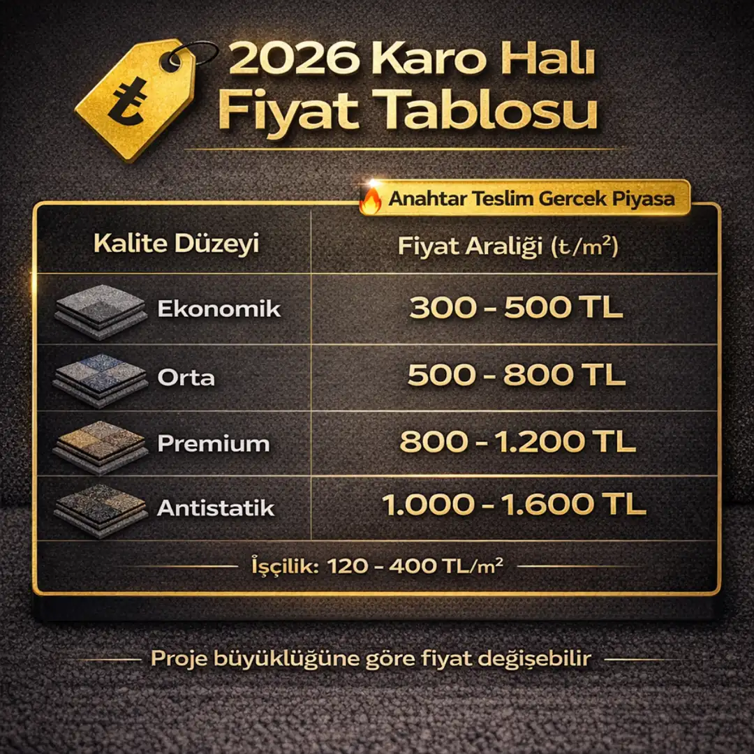 2026 karo halı kaplama metrekare fiyatları karşılaştırma tablosu