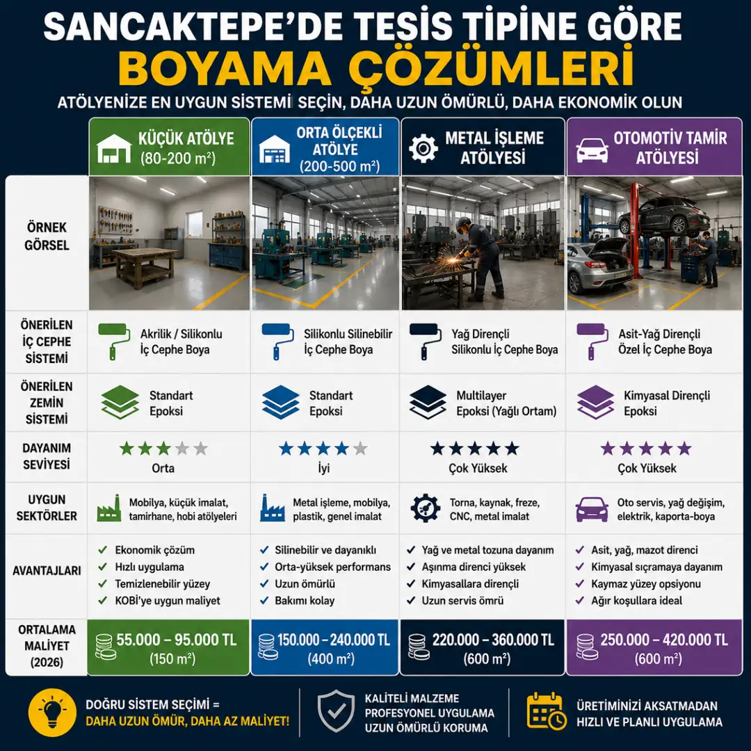 Sancaktepe tesis tipine göre fabrika boyama sistemleri