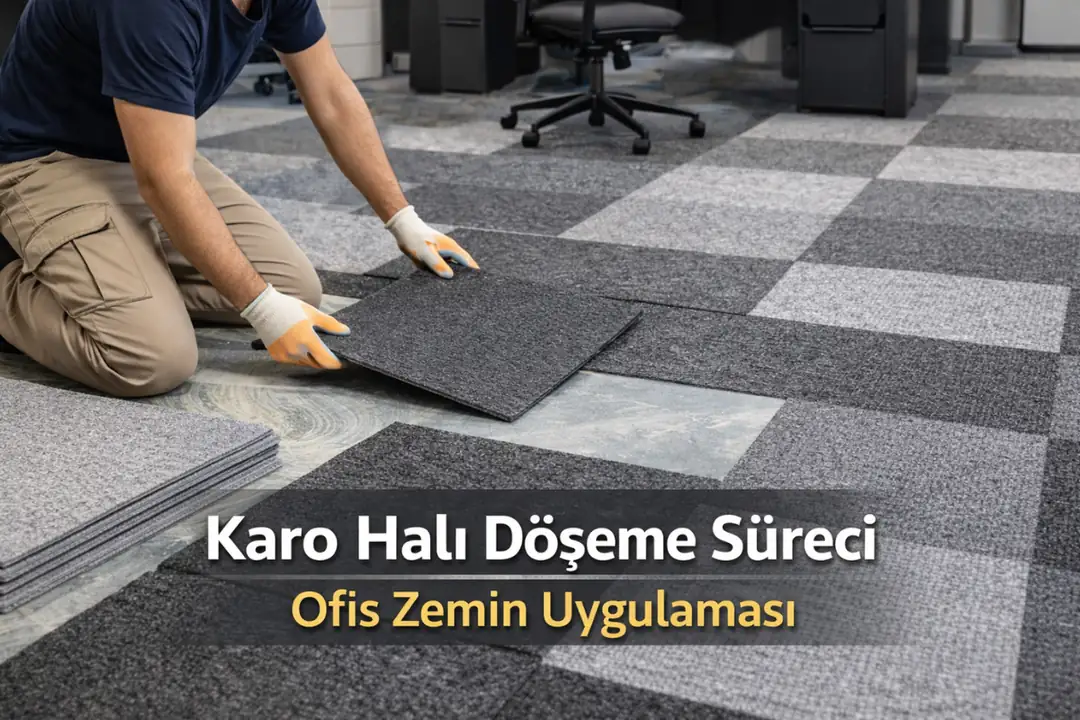 karo halı döşeme süreci ofis zemin uygulaması&nbsp;