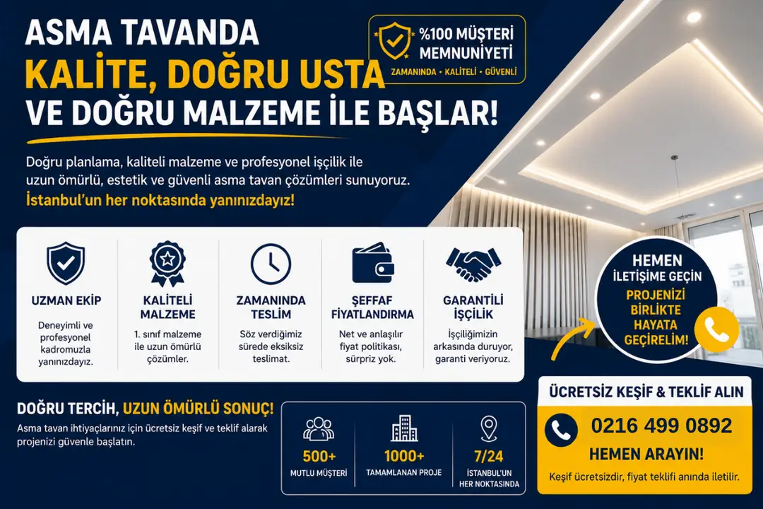 Profesyonel asma tavan ustası ekibi ile ücretsiz keşif ve proje planlama hizmeti