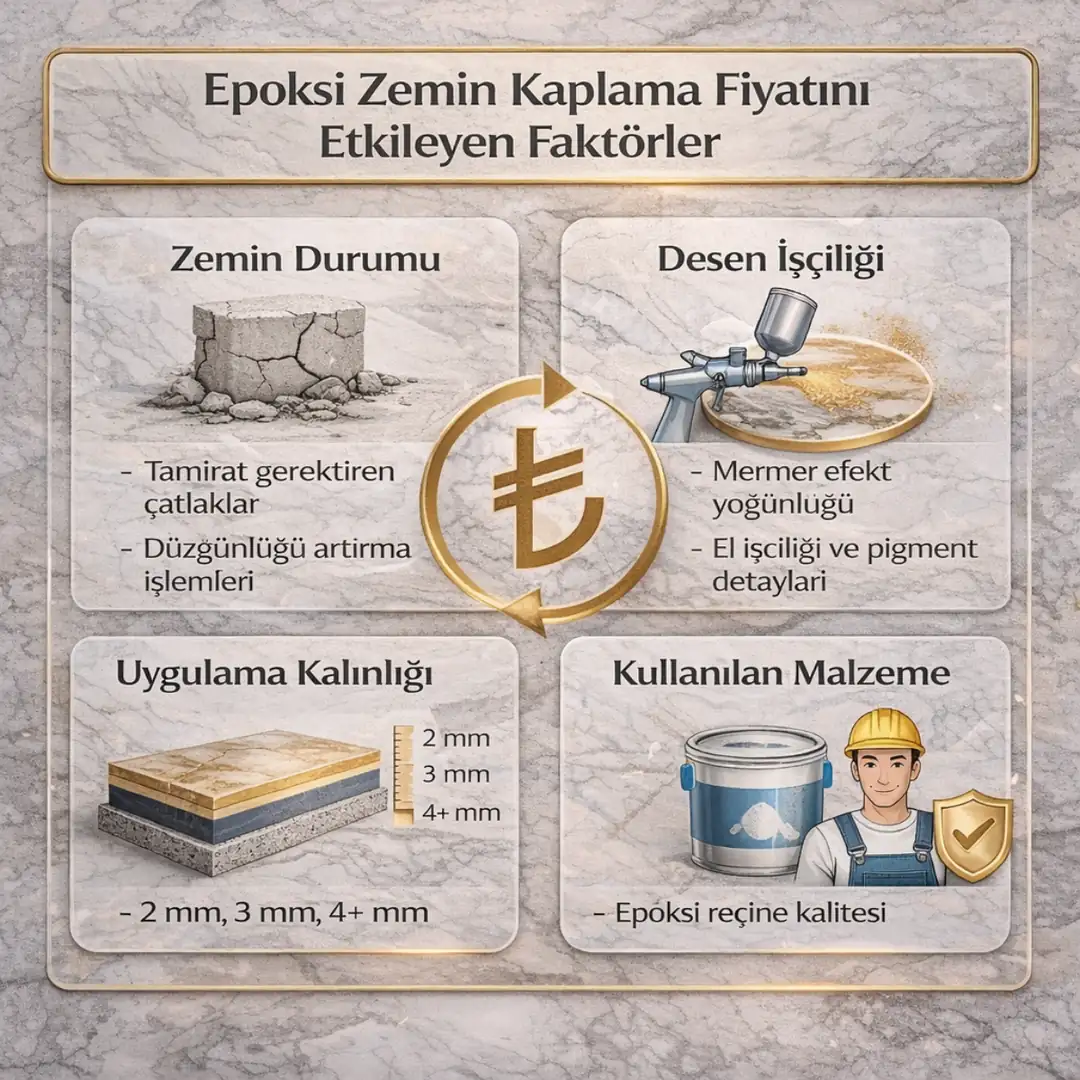 Epoksi zemin kaplama fiyatını etkileyen faktörler zemin durumu kalınlık işçilik ve malzeme grafiği&nbsp;