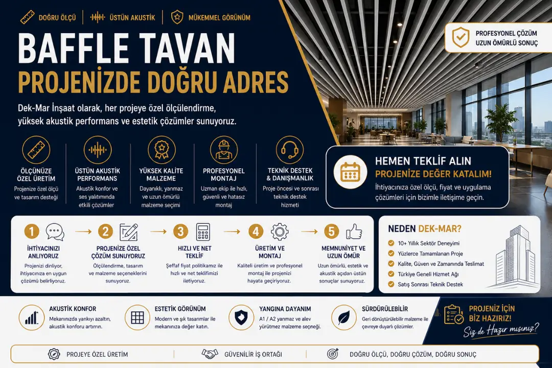 Modern ofis için projeye uygun baffle tavan ölçüsü ve akustik tavan uygulaması&nbsp;