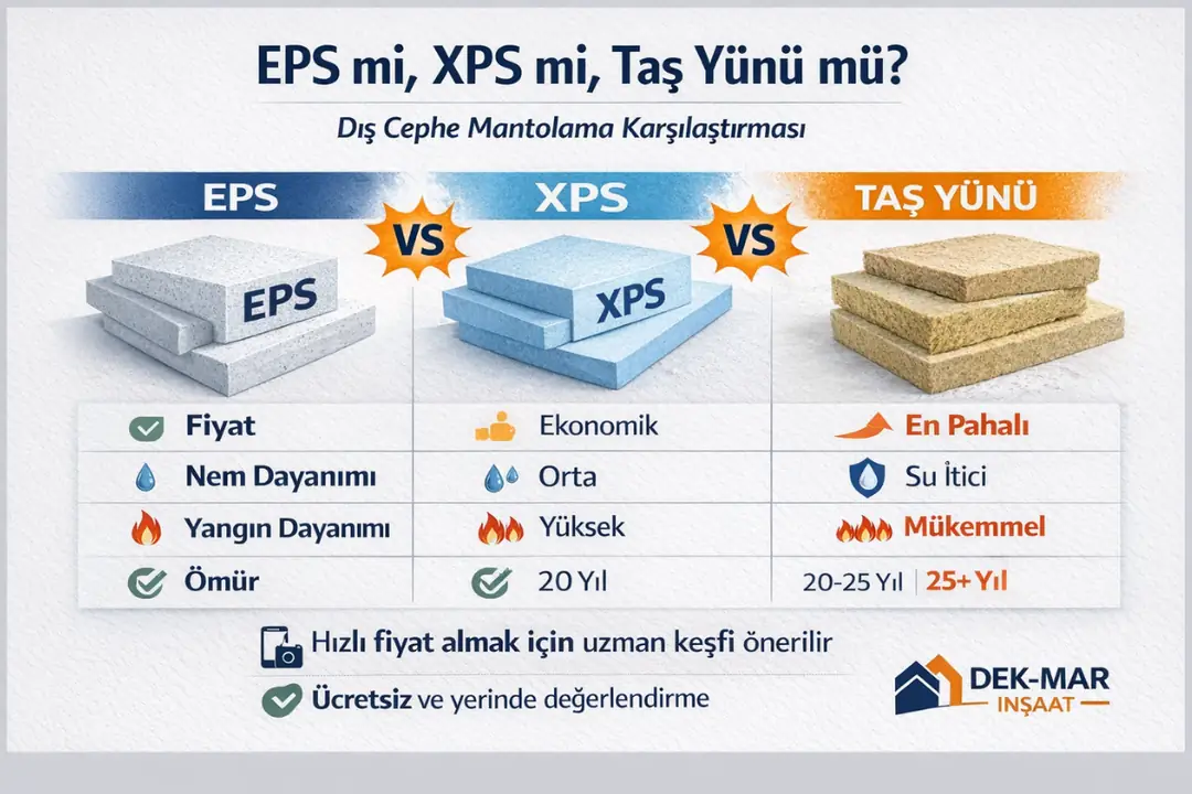 EPS XPS taş yünü karşılaştırması 2026 dış cephe mantolama sistemleri fiyat performans ve dayanım analizi