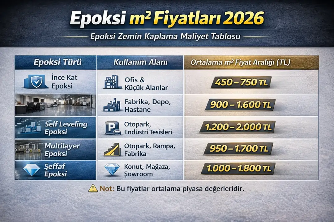 Epoksi m2 fiyatları 2026 – epoksi zemin kaplama maliyet tablosu&nbsp;