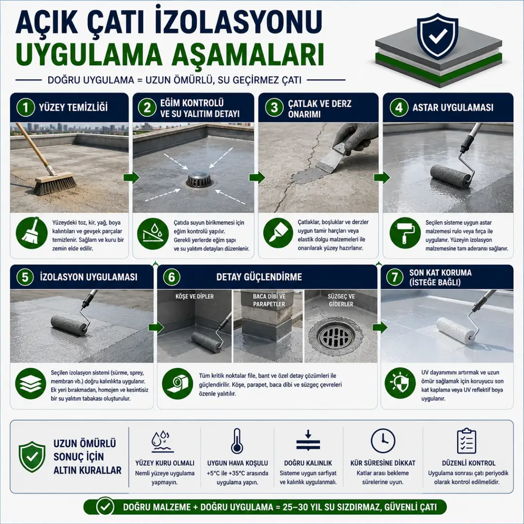 Açık çatı izolasyonu uygulama aşamaları ve profesyonel işçilik süreci&nbsp;