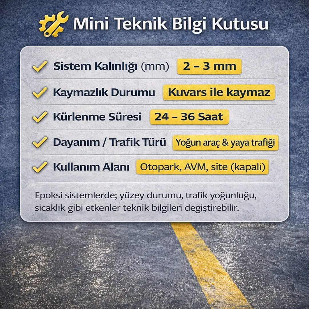 Otopark epoksi zemin kaplama teknik bilgiler ve uygulama detayları