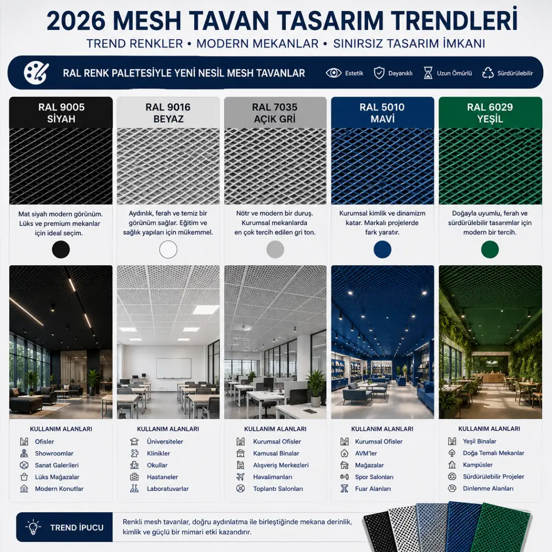 2026 mesh tavan trend renkleri ve RAL seçenekleri&nbsp;