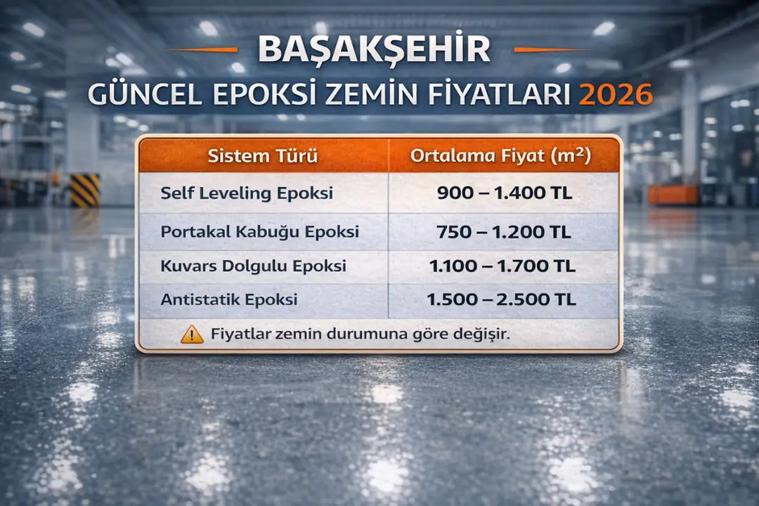Başakşehir epoksi zemin kaplama fiyatları 2026, sistem türlerine göre güncel m2 maliyet tablosu