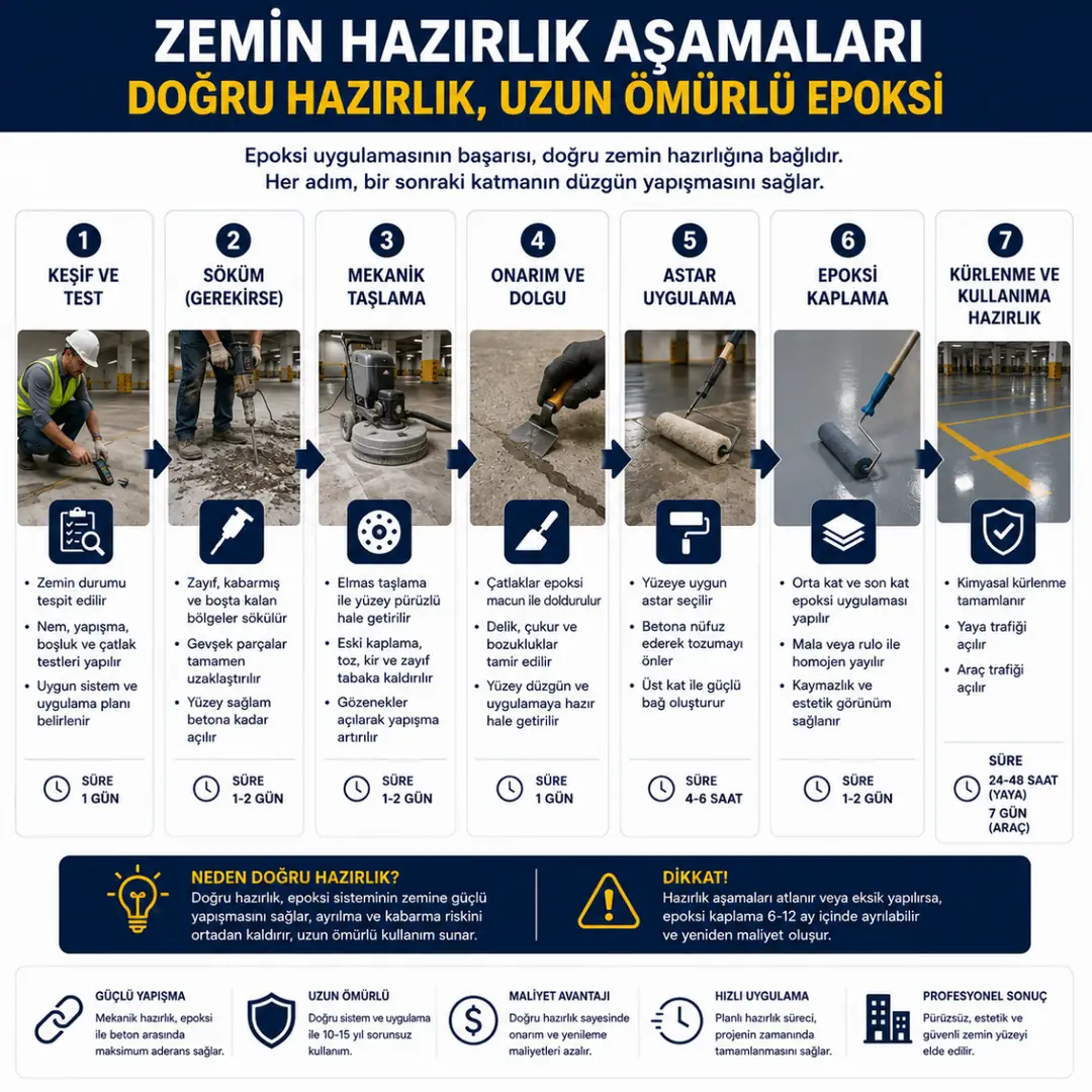 Epoksi öncesi zemin hazırlık ve uygulama aşamaları&nbsp;