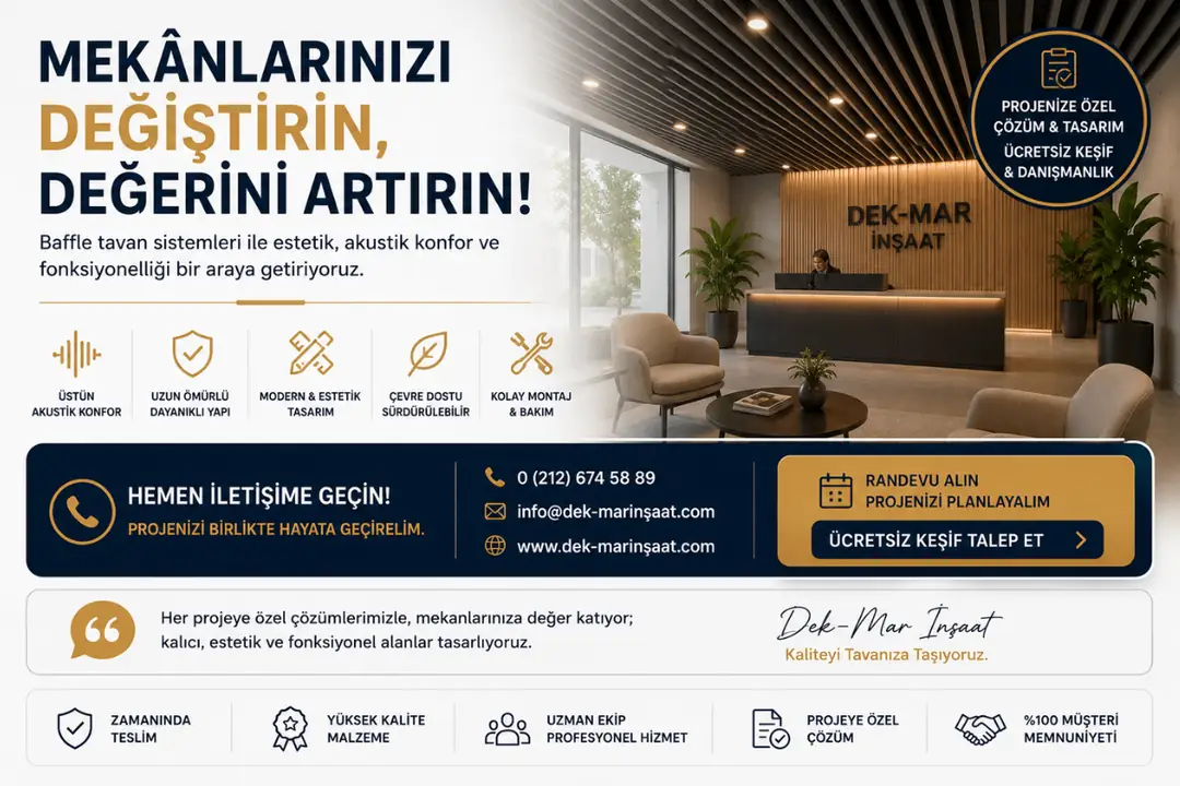 Modern ticari projede uygulanmış premium baffle tavan sistemi görünümü