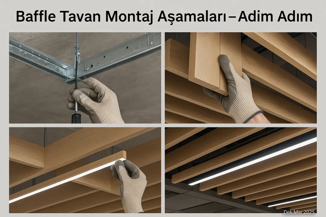 Baffle tavan montaj süreci – askı profili, panel montajı ve LED aydınlatma entegrasyonu – Dek-Mar 2025 