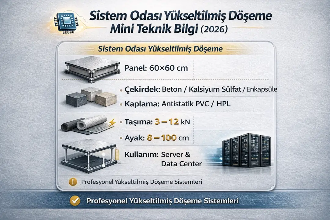 Sistem odası yükseltilmiş döşeme mini teknik bilgi kutusu 2026