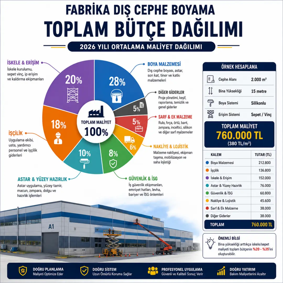 Fabrika dış cephe boyama toplam bütçe dağılımı işçilik boya iskele maliyetleri&nbsp;