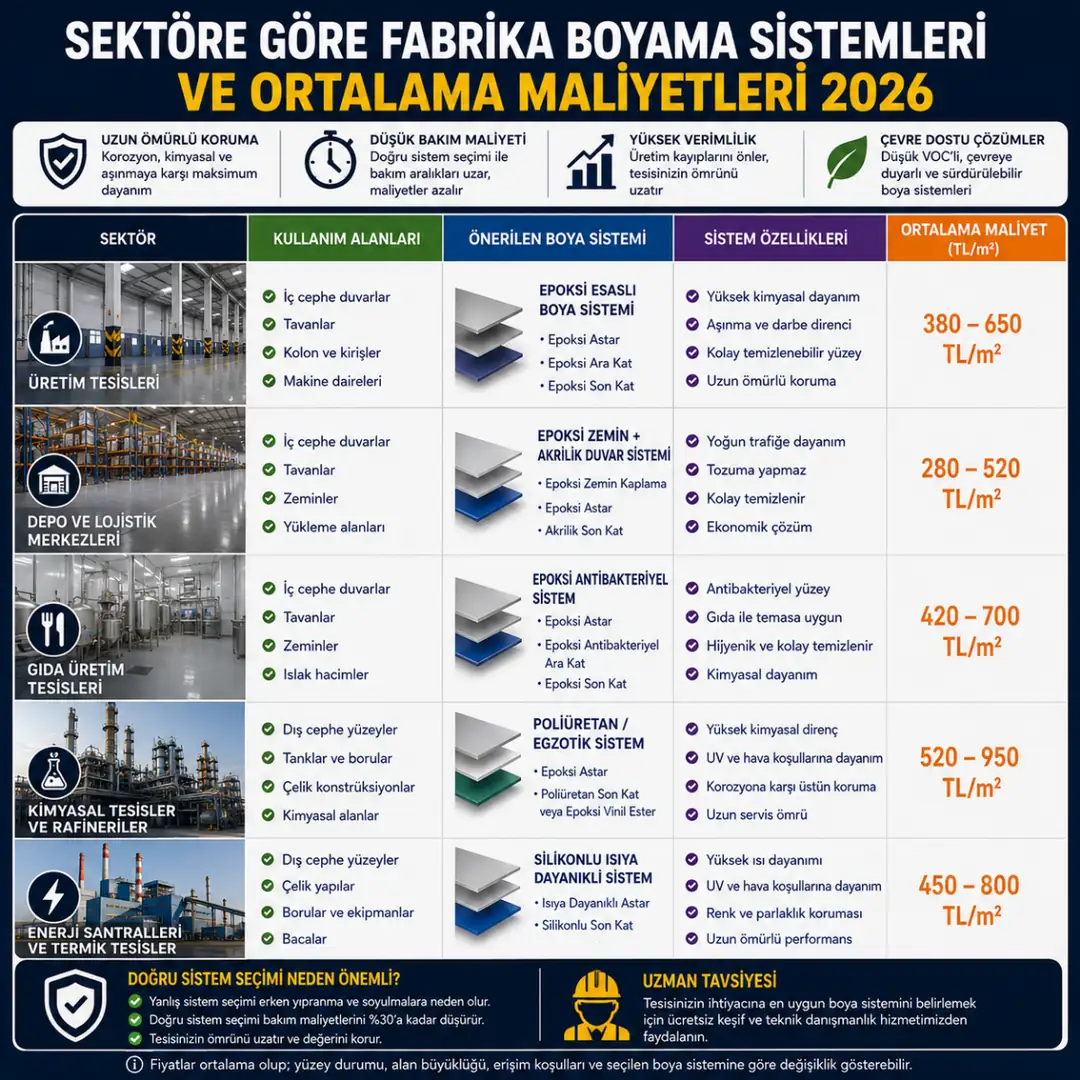 Gıda ilaç tekstil otomotiv ve lojistik fabrikaları için boya sistemi karşılaştırması&nbsp;