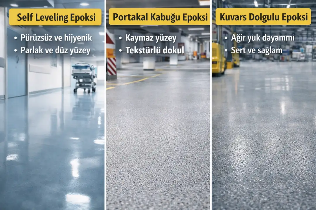 Beton zeminler için kullanılan epoksi kaplama türlerinin karşılaştırmalı görünümü&nbsp;