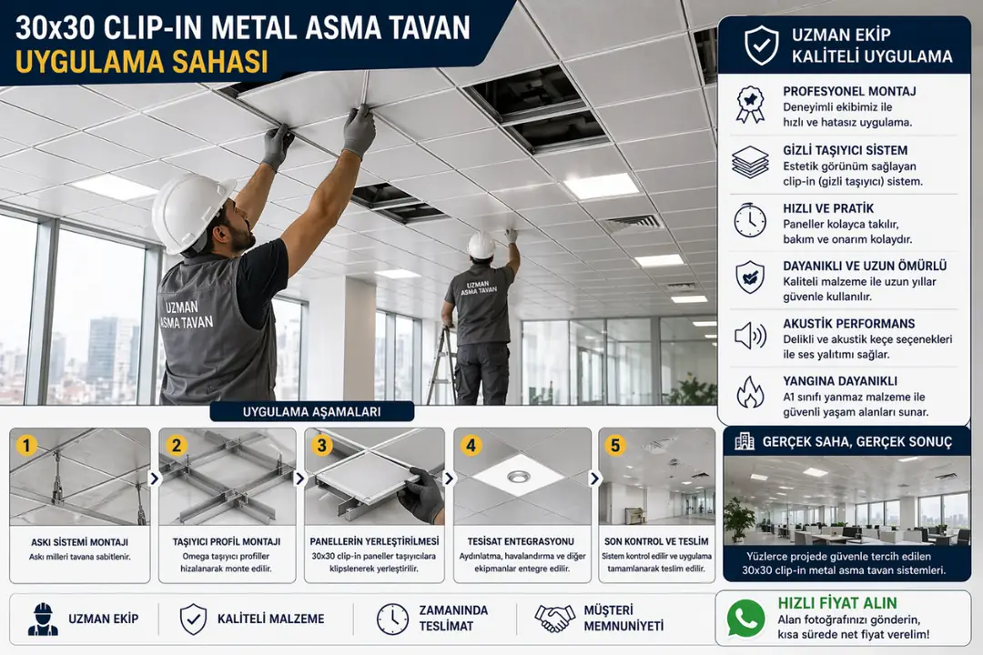 clip-in metal asma tavan montaj uygulama sahası İstanbul&nbsp;