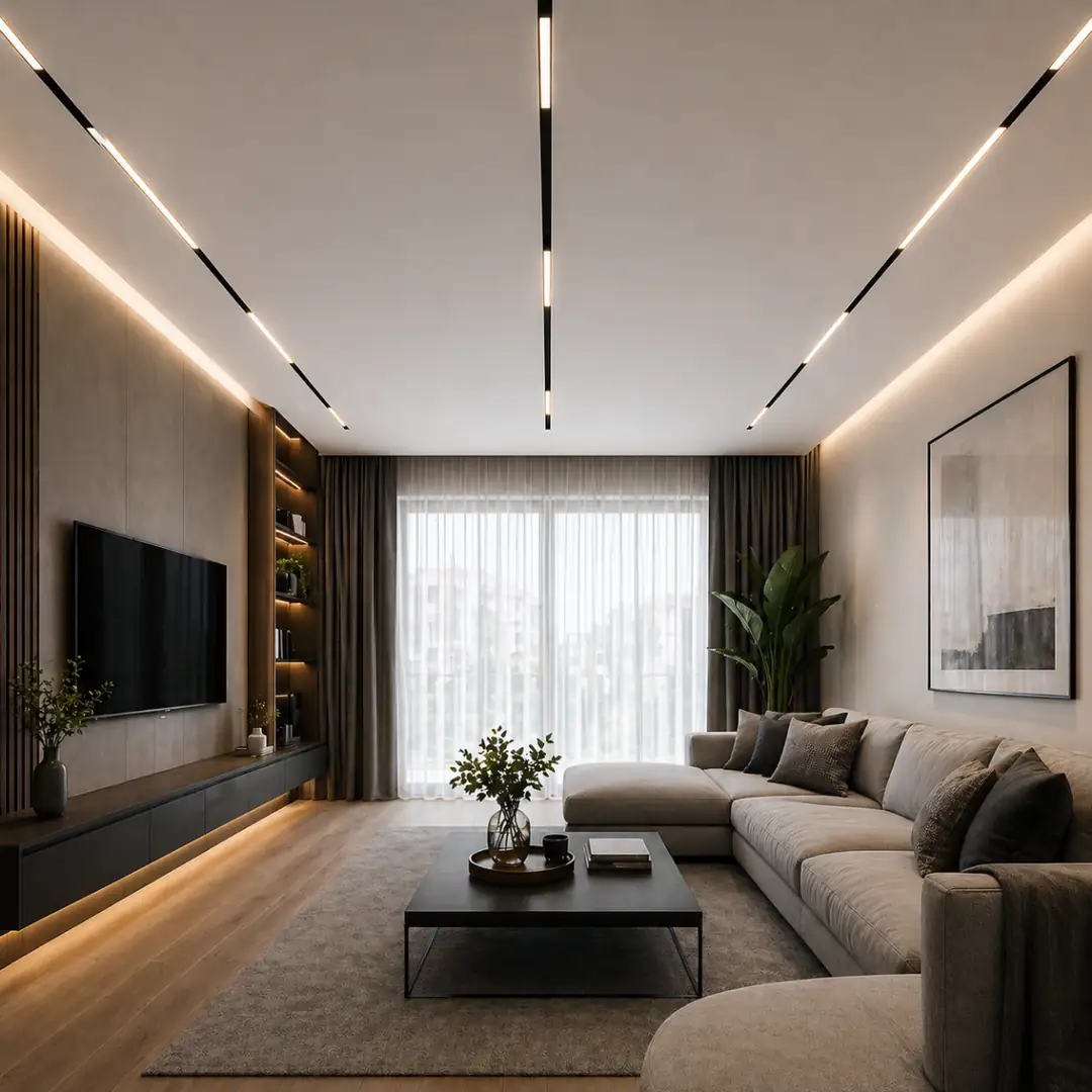 lineer led aydınlatmalı modern salon asma tavan sade ve şık tasarım&nbsp;